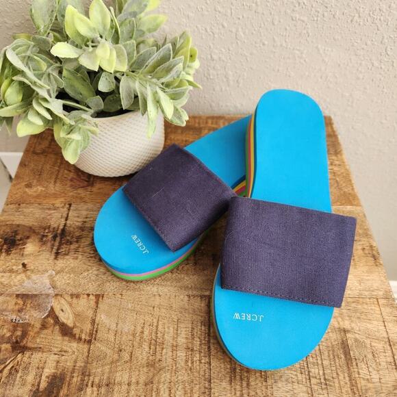 J. Crew Platform EVA Blue Stripe Slides Size 6 - Picture 2 of 12
